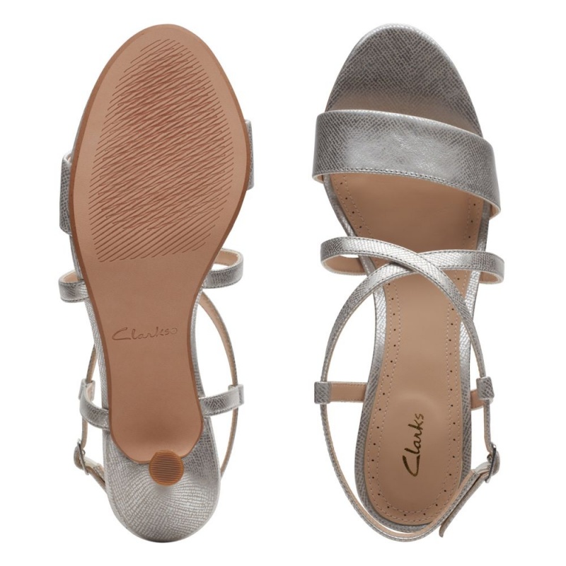 Clarks Amali Buckle Ψηλοτακουνα Πεδιλα γυναικεια ασημι μεταλλικός | GR401923