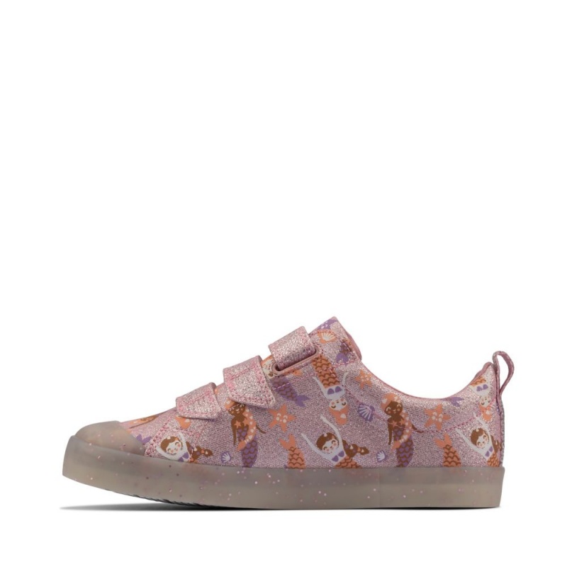 Clarks Foxing Print καμβα παπουτσια για κοριτσια ροζ | GR563248