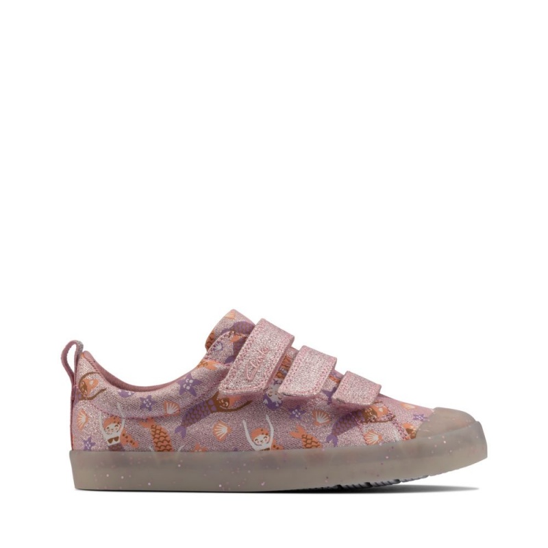 Clarks Foxing Print καμβα παπουτσια για κοριτσια ροζ | GR563248